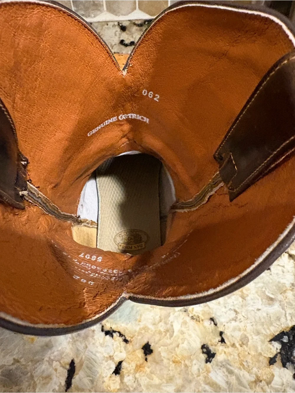 Justin Boots Tan Ostrich-Textured Western Boots with Brown Embroidered Shaft